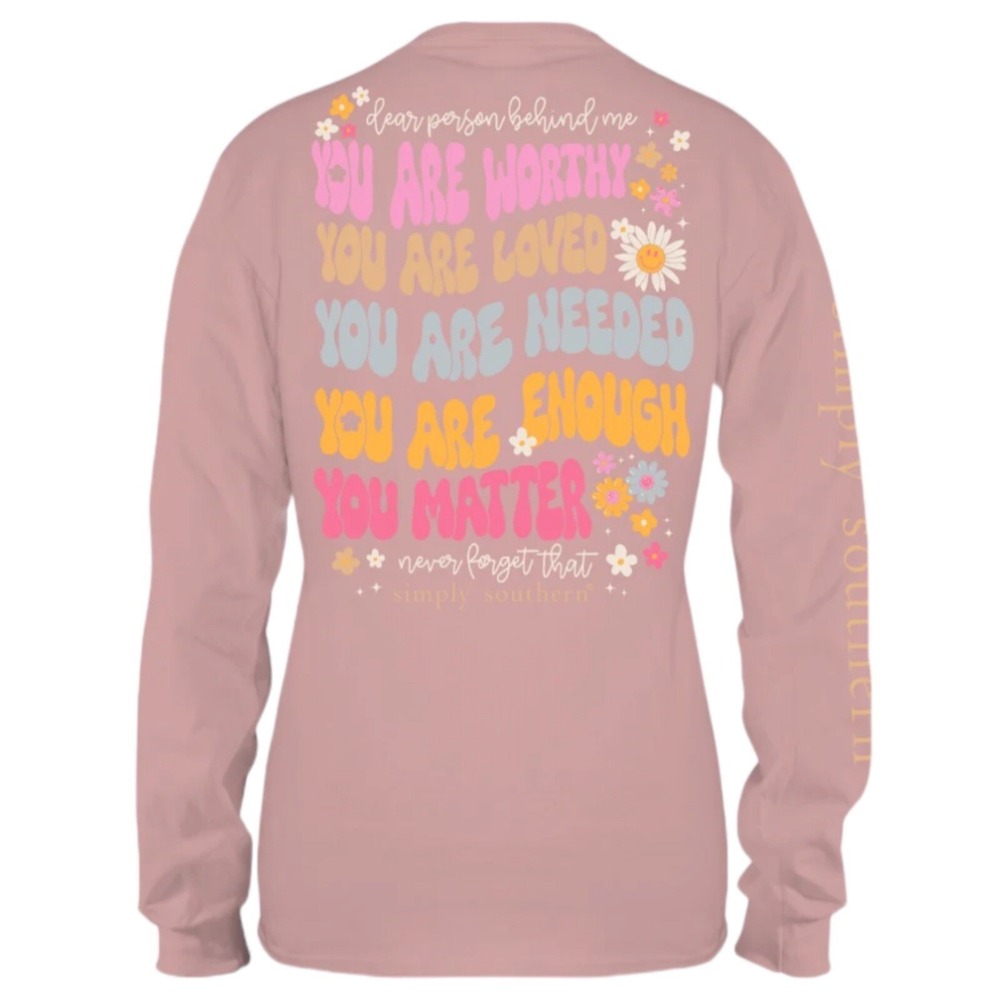 Simply Southern Dusty Pink Long Sleeve Tee with Pastel Positive Message
